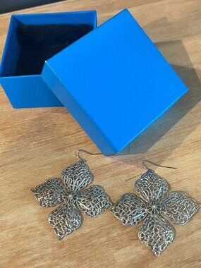 Silver Dangle Flower Earrings